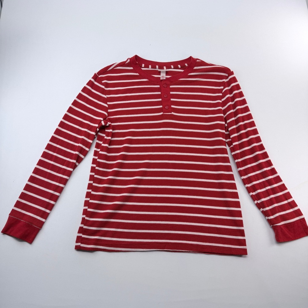 Wondershop Mens Red White Striped Waffle Knit Henley Sleep Shirt Medium